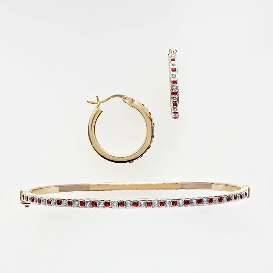 Budget 🥰 Unbranded 18k Gold Over Silver Ruby And Diamond Accent Bracelet And Earring Set 🤩