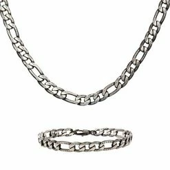 Promo ❤️ Unbranded Men's 6 Mm Black Plated Figaro Chain Necklace & Bracelet Set ⭐