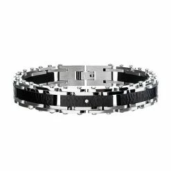 Wholesale 🎁 Unbranded Men's Two-Tone Stainless Steel Black 🔨 Hammered Bracelet 🧨