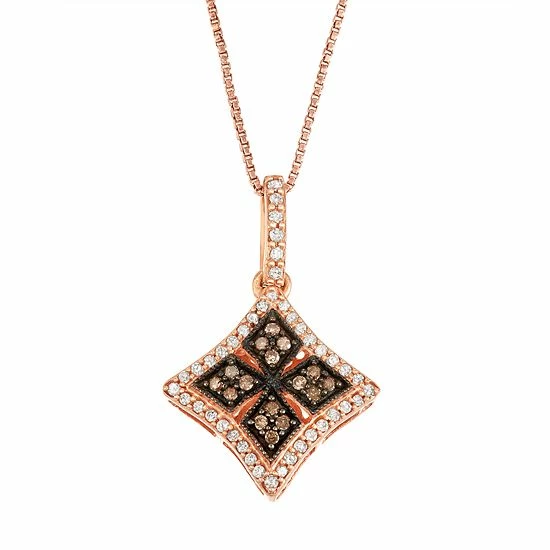 Promo ๐ Unbranded Rose Gold Over Silver White & Brown Diamond Medallion Pendant Necklace โค๏ธ
