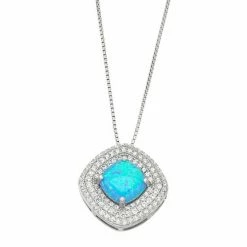 Brand new 👍 Unbranded Sterling Silver Lab-Created Blue Opal & Cubic Zirconia Halo Pendant Necklace 🛒