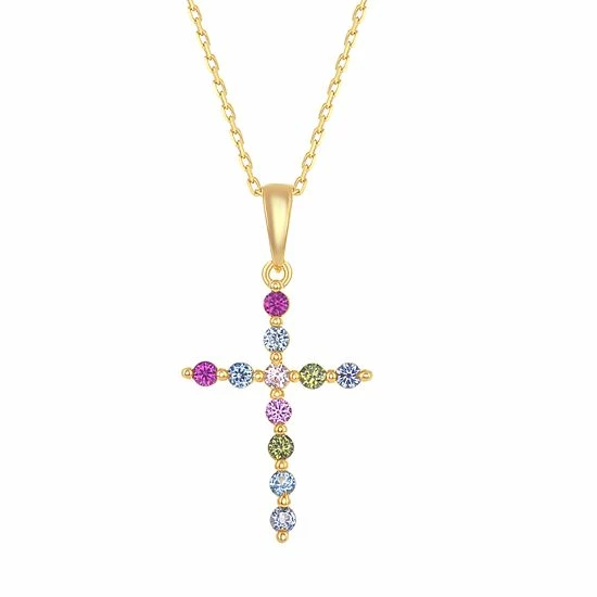 Wholesale 💯 Unbranded Sterling Silver Rainbow Cubic Zirconia Cross Pendant Necklace 👍 - Image 2