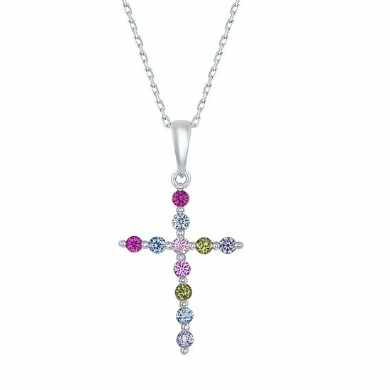 Wholesale 💯 Unbranded Sterling Silver Rainbow Cubic Zirconia Cross Pendant Necklace 👍 - Image 3
