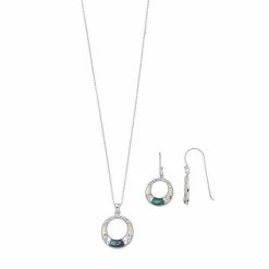 Best Pirce ❤️ Unbranded Sterling Silver Abalone & 👩 Mother-of-Pearl Circle Pendant & Earring Set 👍