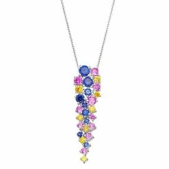 Outlet 🤩 Unbranded Sterling Silver Multi Lab-Created Sapphire Pendant Necklace 🥰