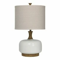 Hot Sale 🎉 Unbranded Chevelle Ceramic Natural Wood & White Table Lamp 👏