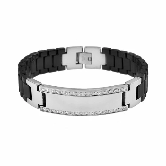 Buy ๐ Unbranded Stainless Steel And Black Ceramic 1/4-ct. T.W. Diamond Bracelet - Men ๐ฅ