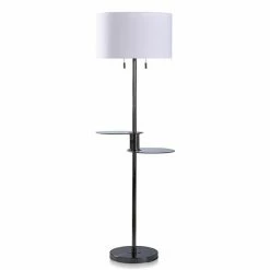 Outlet 🤩 Unbranded Floor Lamp With 2 Tier Convenient Swivel Glass Tables 🧨