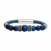 Flash Sale ⭐ Unbranded Men's Stainless Steel Blue Tiger's Eye Bead & Blue Leather Bracelet 🥰