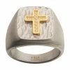 Cheap 🤩 Unbranded Men's Gold IP Cross Clear CZs Signet Rings 🎁