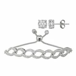 Top 10 💯 Unbranded Sterling Silver 1/2 Carat T.W. Diamond Adjustable Bracelet & Stud Earring Set 🔔