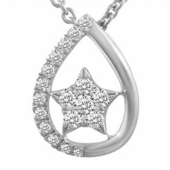 Brand new 😉 Unbranded Sterling Silver 1/6 Carat T.W. Diamond Star Teardrop Pendant Necklace 🎁