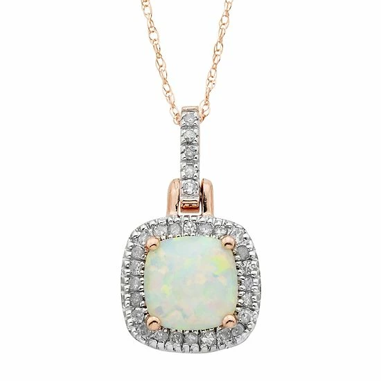 Top 10 ๐คฉ Unbranded Lab-Created Opal & 1/8 Carat T.W. Diamond 10k Gold Halo Pendant Necklace Rose ๐ - Image 3