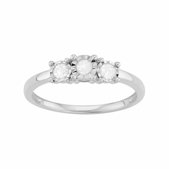 Cheap 🎁 Unbranded Sterling Silver 1/4 Carat T.W. Diamond 3-Stone Engagement Ring Rhodium Plated ✨ - Image 5