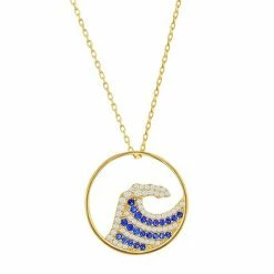 Wholesale 🌟 Unbranded 14k Gold Over Silver Blue & White Cubic Zirconia Wave Necklace 🎁