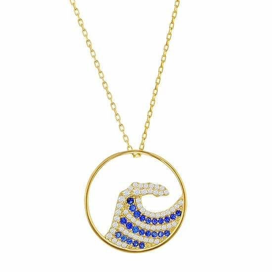 Wholesale 🌟 Unbranded 14k Gold Over Silver Blue & White Cubic Zirconia Wave Necklace 🎁