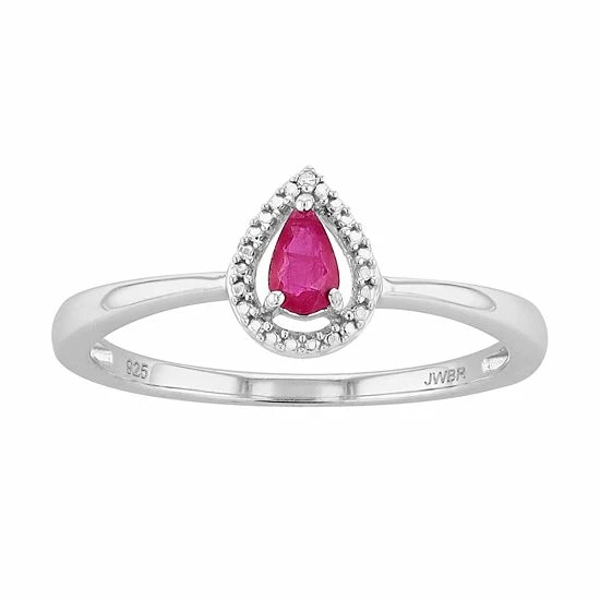 Deals 🌟 Unbranded Sterling Silver Ruby & Diamond Accent Teardrop Ring 🎉