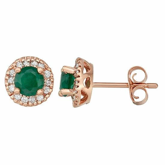 Buy 🔥 Unbranded The Regal Collection 14k Gold Emerald & 1/8 Carat T.W. IGL Certified Diamond Tiered Halo Stud Earrings Rose ✔️ - Image 2