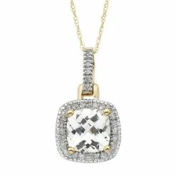 Flash Sale ⌛ Unbranded Lab Created White Sapphire & 1/8 Carat T.W. Diamond 10k Gold Halo Pendant Necklace Yellow 👏