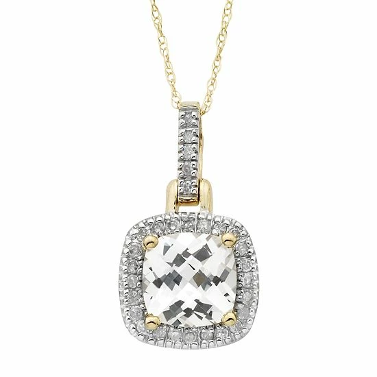 Flash Sale ⌛ Unbranded Lab Created White Sapphire & 1/8 Carat T.W. Diamond 10k Gold Halo Pendant Necklace Yellow 👏