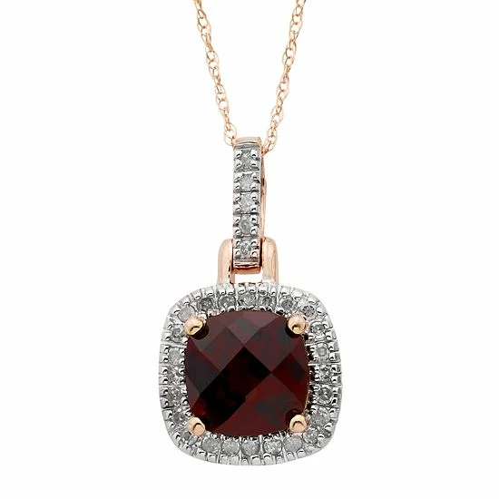 Best reviews of ๐ Unbranded Garnet & 1/8 Carat T.W. Diamond 10K Gold Halo Pendant Necklace Rose โจ - Image 3
