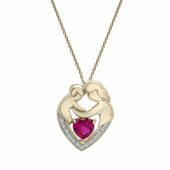 Best Sale ❤️ Unbranded Diamond Accent & Lab-Created Ruby 👩 Motherly Love Heart Pendant 🥰