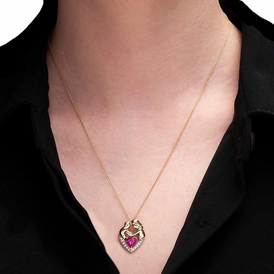 Best Sale ❤️ Unbranded Diamond Accent & Lab-Created Ruby 👩 Motherly Love Heart Pendant 🥰 - Image 4