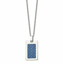 Promo 👏 Unbranded Men's Stainless Steel Blue Carbon Fiber Inlay 🦮 Dog Tag Necklace 😉