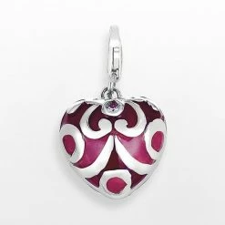 Buy ✨ Unbranded Sterling Silver White Topaz Scroll Heart Charm 🔥