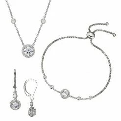 Hot Sale 😀 Unbranded Sterling Silver Cubic Zirconia Halo Bracelet, Necklace & Earring Set 🧨