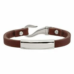 Brand new ✔️ Unbranded Men's Brown Leather & Stainless Steel ID Bracelet 🛒