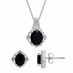Budget 👏 Unbranded Sterling Silver 1/8 Carat T.W. Diamond & Onyx Pendant & Earring Set 🌟