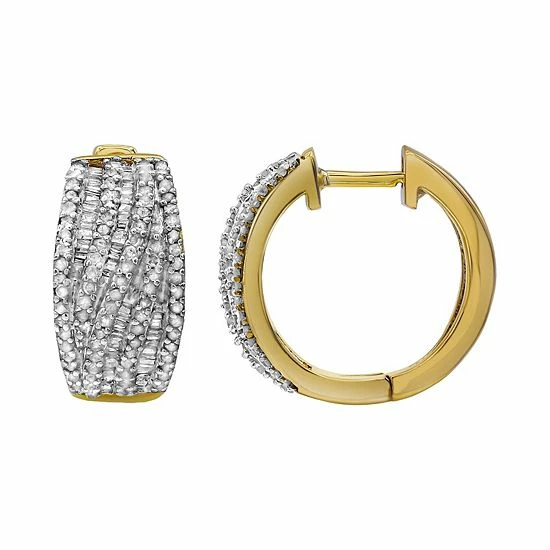 Wholesale ✔️ Unbranded Sterling Silver 1 Carat T.W. Diamond Hoop Earrings Gold Tone 😍 - Image 2