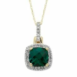 Promo 🤩 Unbranded 10k Gold Lab-Created Emerald & 1/8 Carat T.W. Diamond Halo Pendant Necklace Rose 🤩