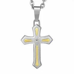 Brand new 🎉 Unbranded Men's Two Tone 10k Gold Over Stainless Steel Diamond Accent Cross Pendant 🥰