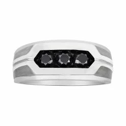 Best Pirce 🧨 Unbranded Men's 10k White Gold 1 Carat T.W. Black Diamond 3-Stone Ring 🤩