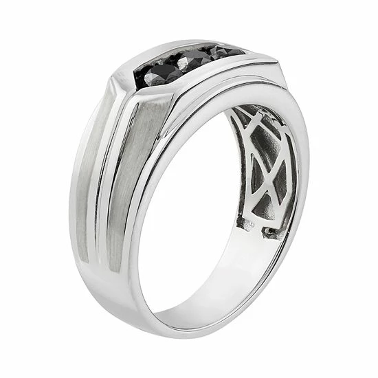 Best Pirce ๐งจ Unbranded Men's 10k White Gold 1 Carat T.W. Black Diamond 3-Stone Ring ๐คฉ - Image 2