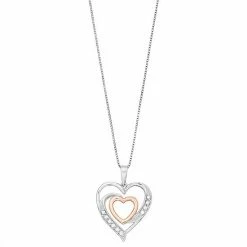 Best Sale 😀 Unbranded Two-Tone Sterling Silver 1/10 Carat T.W Diamond Heart Pendant Necklace 🥰