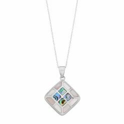 Cheapest 👍 Unbranded Sterling Silver Abalone & 👩 Mother-of-Pearl Square Pendant 💯