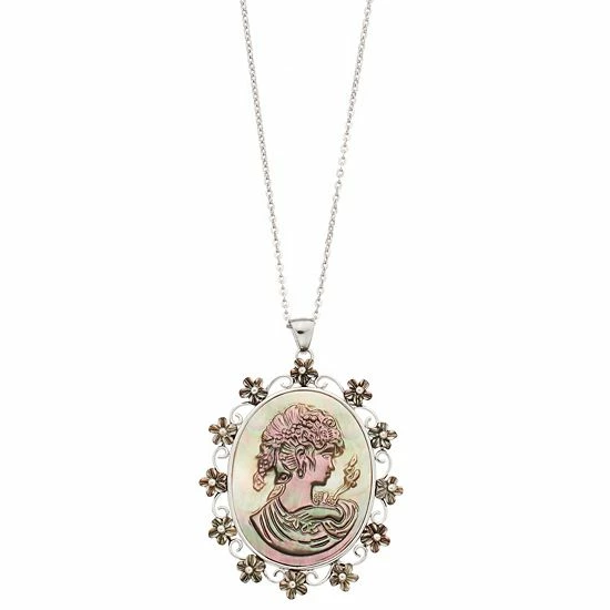 Best Sale ✨ Unbranded Sterling Silver 👩 Mother-of-Pearl Cameo Pendant Necklace 🤩