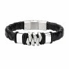 Brand new 🔔 Unbranded Men's Stainless Steel Matte Black Leather Bracelet 🎁