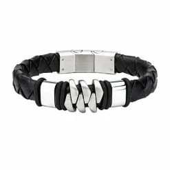 Brand new 🔔 Unbranded Men's Stainless Steel Matte Black Leather Bracelet 🎁