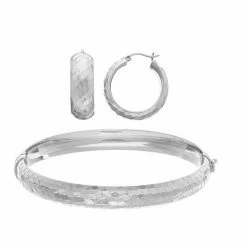 Budget 😉 Unbranded Sterling Silver Disco Diamond Cut Bangle Bracelet & Hoop Earrings Set ❤️