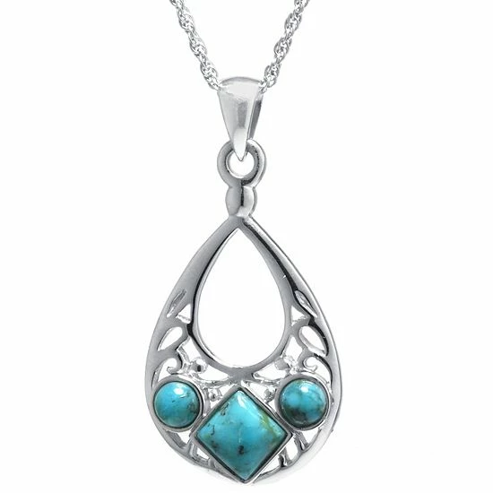 Flash Sale 🎁 Unbranded Sterling Silver Enhanced Turquoise Small Open Teardrop Pendant Necklace 😀