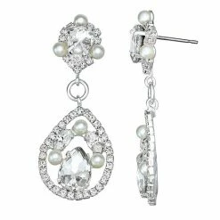 Hot Sale 🎉 Unbranded Simulated Crystal And Simulated Pearl Open Teardrop Nickel Free Earrings Silver Tone 🔥