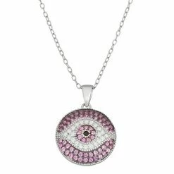 Promo 🥰 Unbranded Sterling Silver Lab-Created Ruby & Cubic Zirconia Evil Eye Pendant Necklace 💯