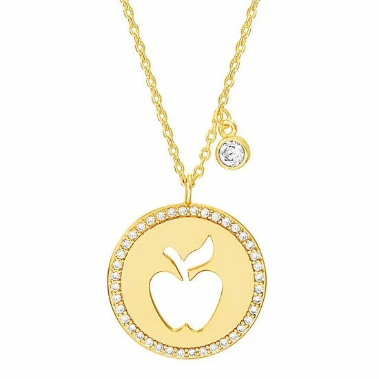 Deals 🎁 Unbranded 14k Gold Over Silver Cutout Apple Teacher Appreciation Pendant Necklace 🛒