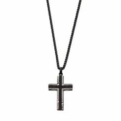 Outlet 💯 Unbranded Men's Black Ion-Plated Stainless Steel Damascus Cross Pendant Necklace ✨