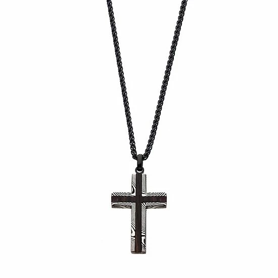 Outlet 💯 Unbranded Men's Black Ion-Plated Stainless Steel Damascus Cross Pendant Necklace ✨