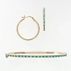 Deals 😀 Unbranded 18k Gold Over Silver Emerald And Diamond Accent Bracelet And Earring Set 👏